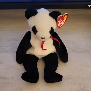 Ty Beanie Babies "Fortune" Panda Plush - Black and White